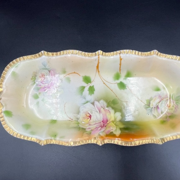 Royal Rudolstadt Prussia Pink Roses Antique Celery Serving Dish - Picture 1 of 9